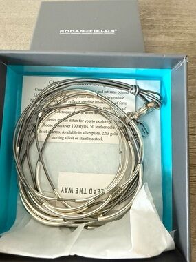 Lizzy James Rodan + Fields Multi-Strand Silver Leather Wrap Bracelet with Box